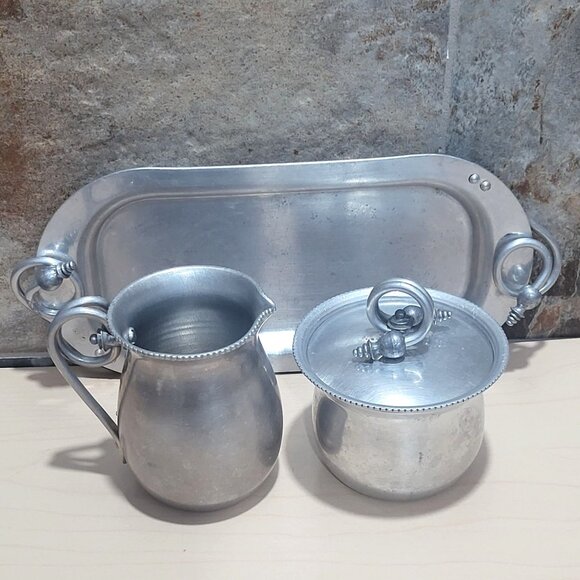 Vintage BW Buenilum Aluminum Sugar Creamer Set with Tray - Picture 2 of 12